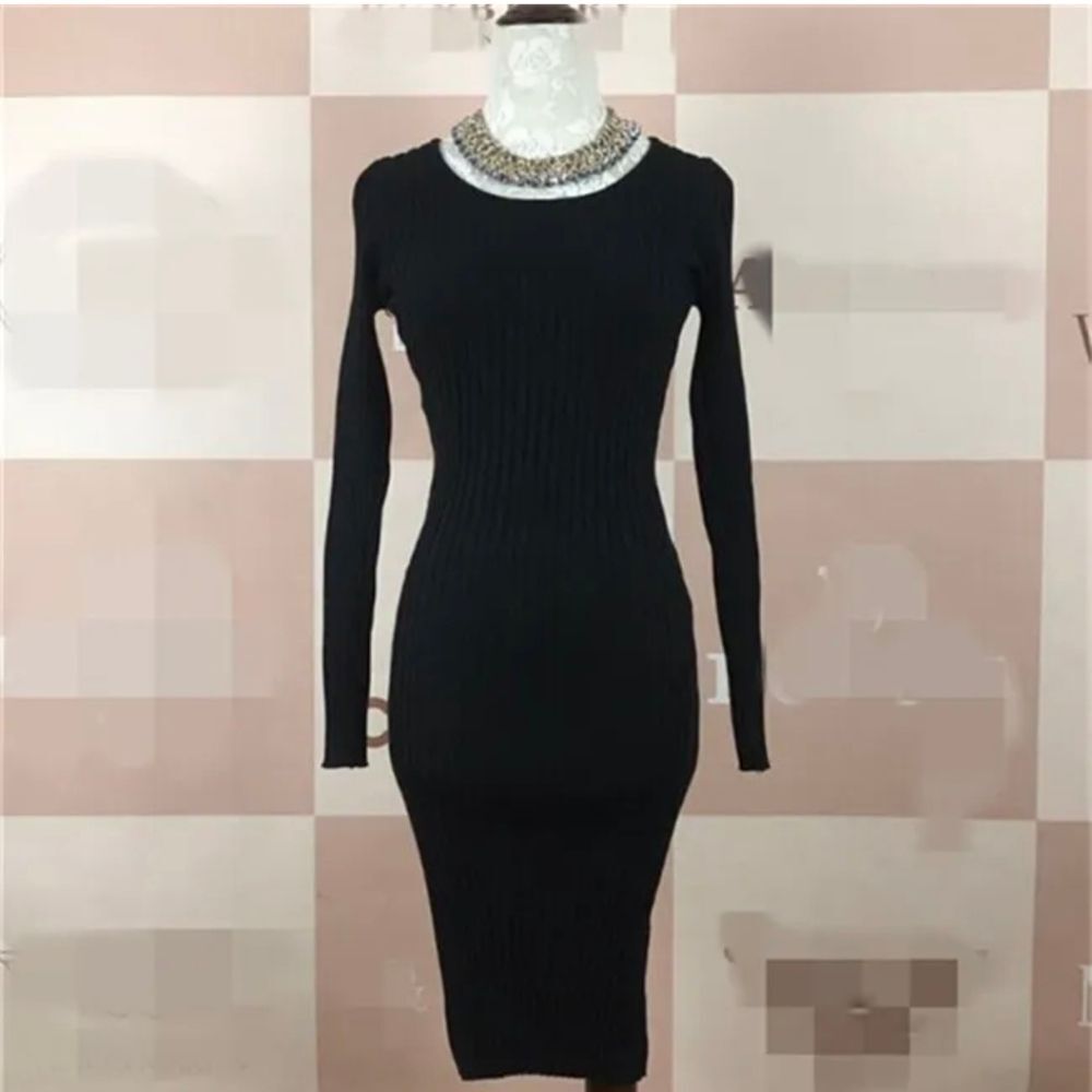 Women Sexy Bodycon Knit Sweater Dress Casual Slim Long Sleeve Mini Jumper Party